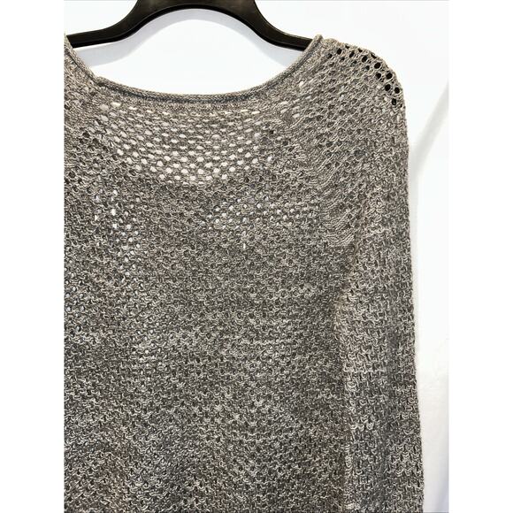 Roxy Fishnet Crochet Sweater Womens Medium Heathered Gray Grunge Coastal Beach - Picture 10 of 15